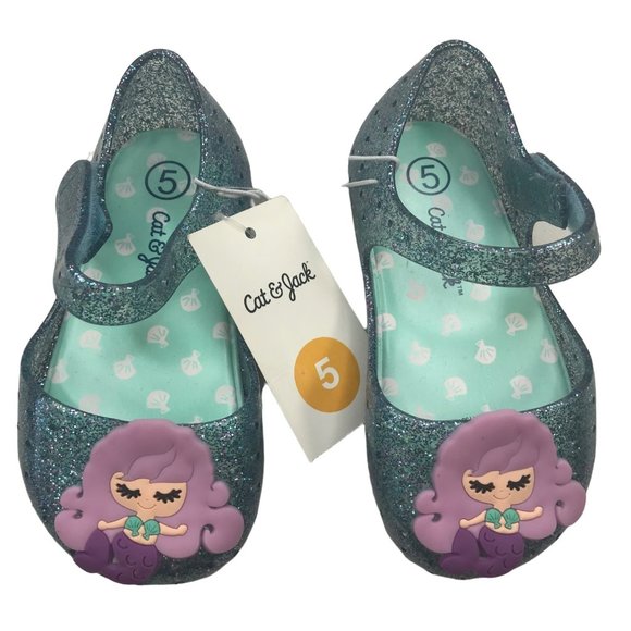 Cat And Jack Girl's Size 5 Hydee Mermaid Slip On Shoe Teal New With Tags - Picture 2 of 13